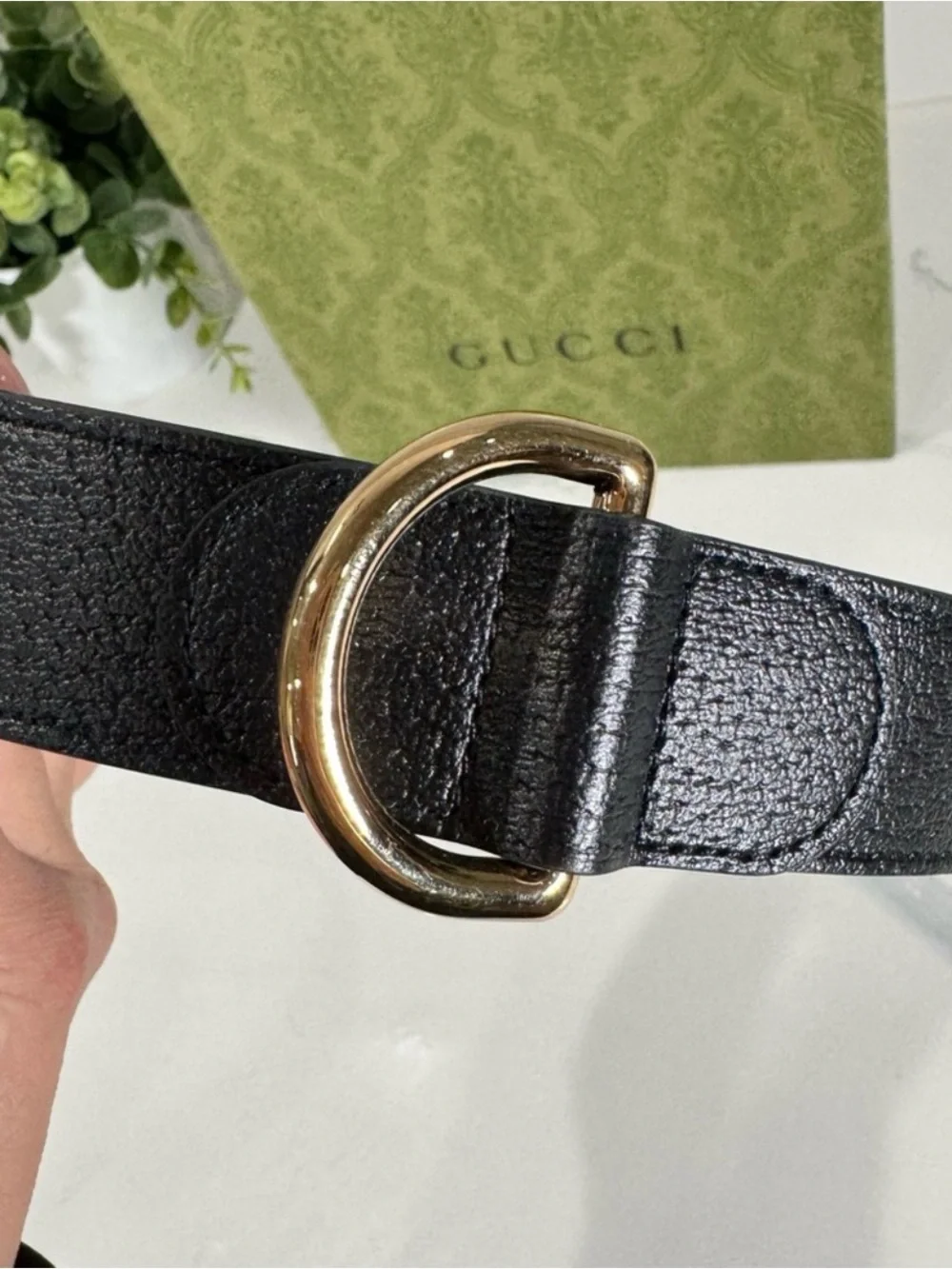 Authentic NEW Beautiful Black Leather Gucci Dog Collar w/ box Size XL